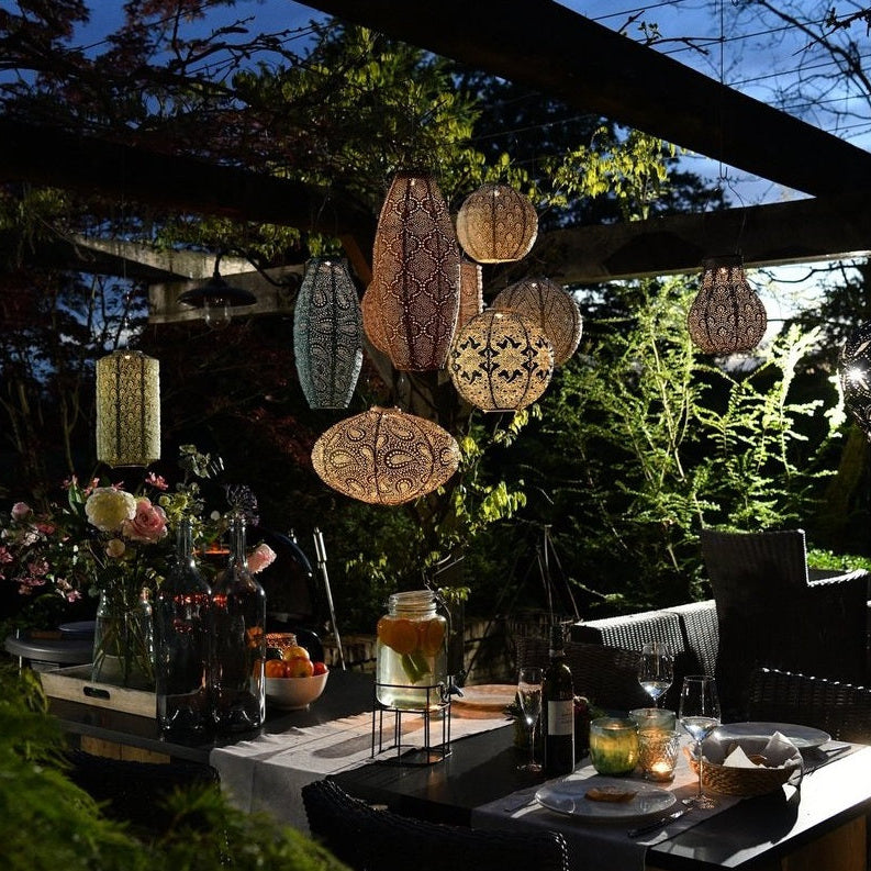 Solar Lampion Folia rund graublau