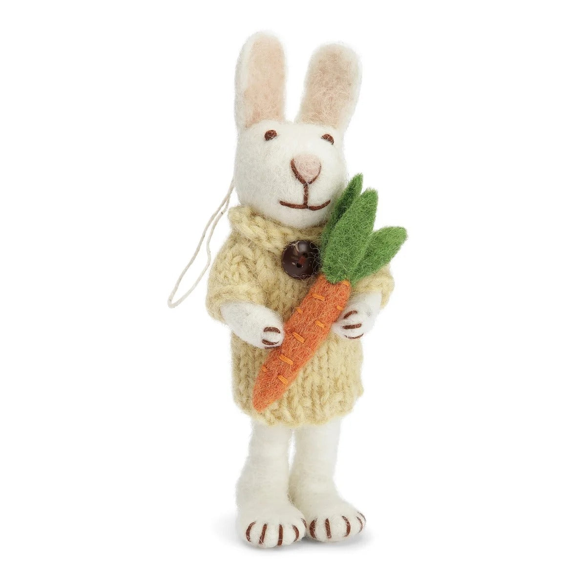 Hase weiss mit Rüebli und Jacke gelb